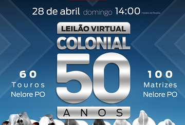 LEILÃO VIRTUAL COLONIAL 50 ANOS - De Olho na Fazenda - de 20/04 a 27/04
